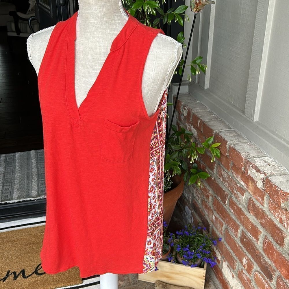 NWOT Anthropologie Porridge Orange Floral Print Mixed Media Tank Size: S